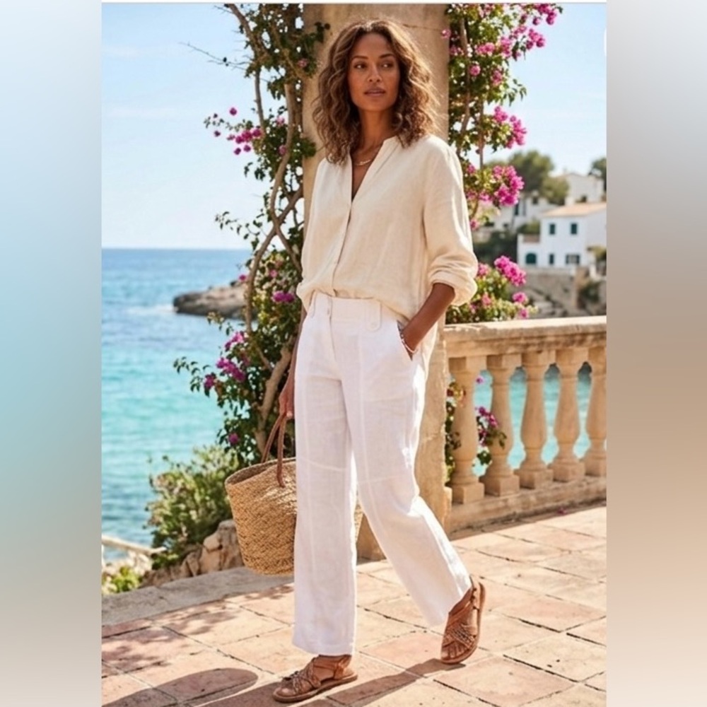Per Una 100% Pure Linen "Pisa Fit" Wide Leg Chino Pants - White Size 16R
